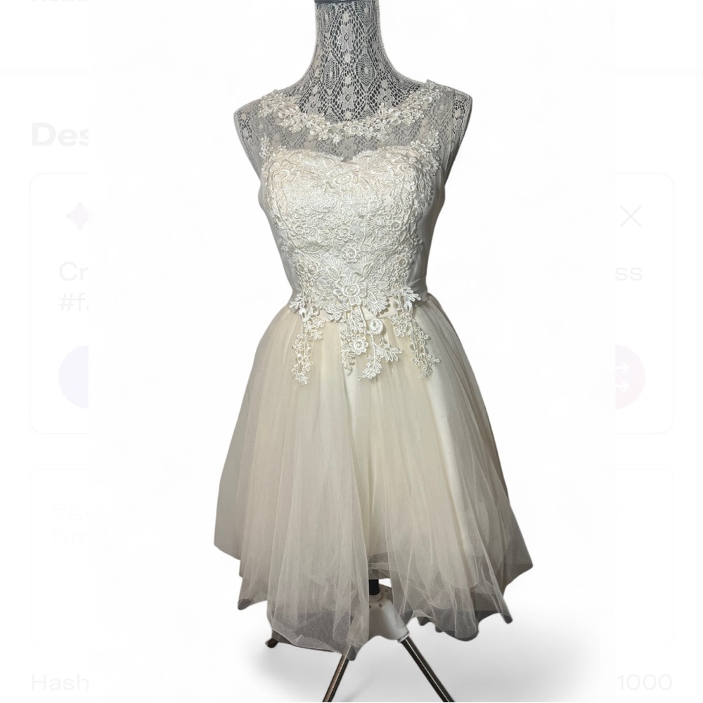 Elegant Short Cocktail/Formal Lace Cream Champagne Mini Dress
